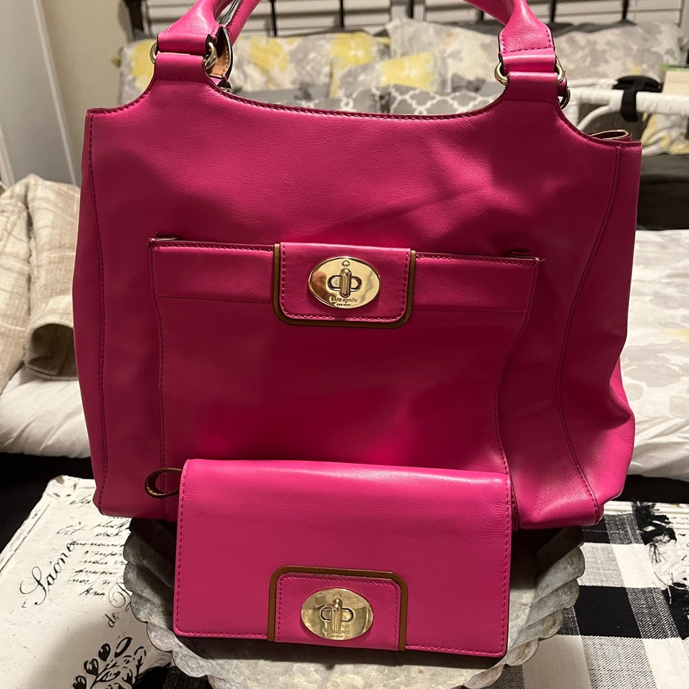 Kate Spade hot pink purse and matching wallet.
